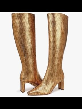 Sam Edelman Metallic Gold Textured Knee-High Block Heel Boots